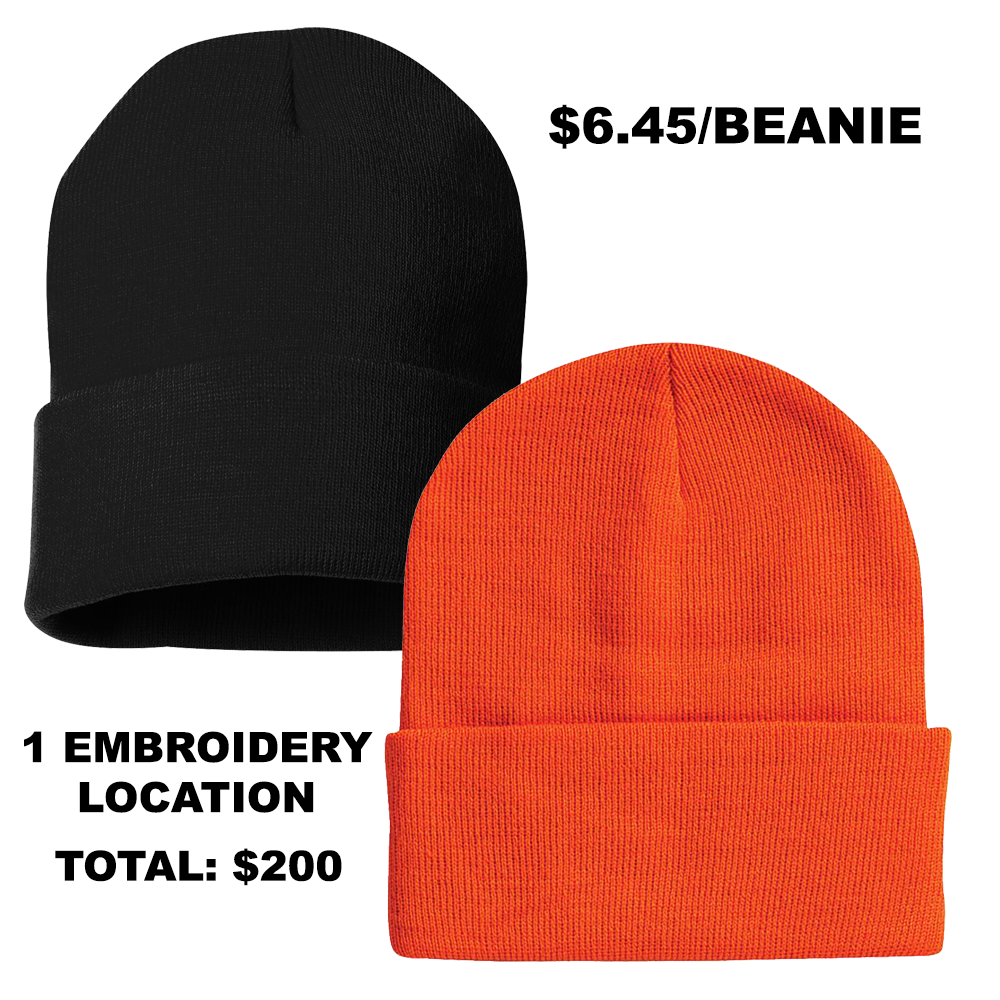 Embroidered Black & Orange Beanies (QTY: 31)